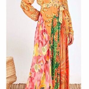 FARM Rio Multicolor Tropical Print Maxi Dress - Orange, Pink, Green